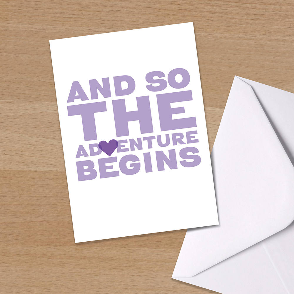 Card - "And So The Adventure Begins", New start card, Congratulations Wedding, New home card, new job card, New Married Couple, Newly wed