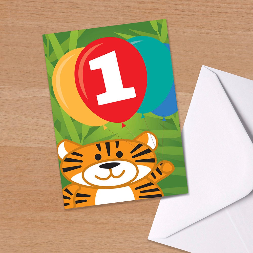 First Birthday Card, One Year Old Birthday Card, 1st Birthday Card, Tiger birthday card, girl, boy, Grandchild, Grandson, Granddaughter