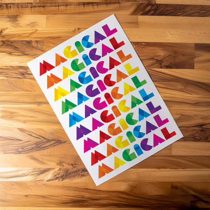 MAGICAL - Geometric Rainbow Typography Print