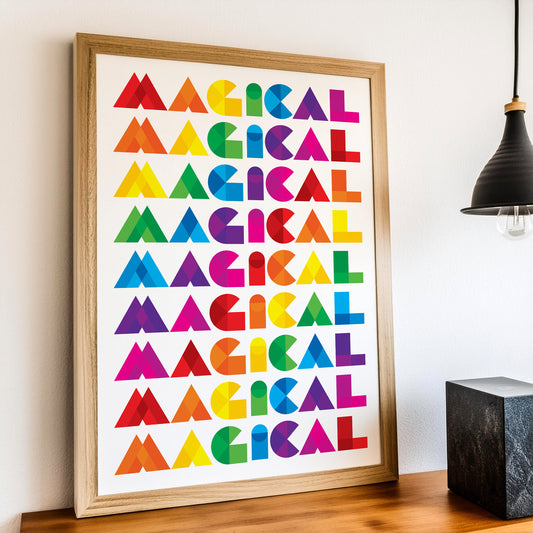 MAGICAL - Geometric Rainbow Typography Print