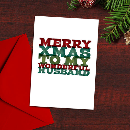 Christmas Card "Merry Christmas to My Wonderful Husband" Typography, Christmas Jumper, Modern Design, Typographical Christmas cards