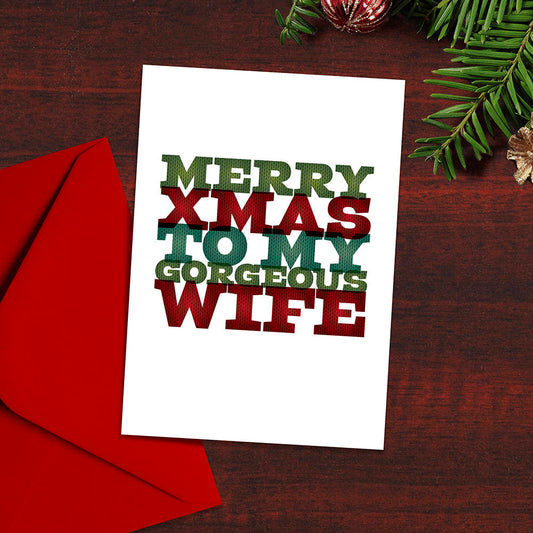 Merry Christmas to My Gorgeous Wife, Christmas Card, Typography, Christmas Jumper, Modern Design, Typographical Christmas cards