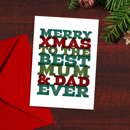 Merry Xmas to The Best Mum and Dad Ever, Christmas Card, Typography, Christmas Jumper, Christmas Card Parents, Typographical Christmas cards