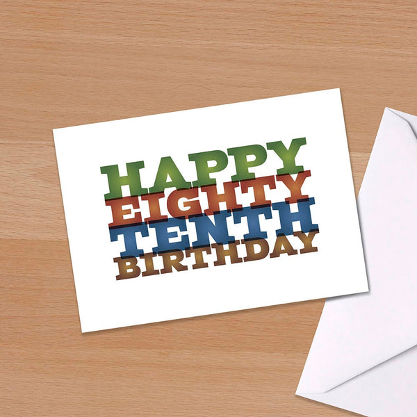 Funny 90th Birthday Card, Eighty Tenth, Big 9-0, Ninetieth birthday, Typographical, Greetings Card, Colourful