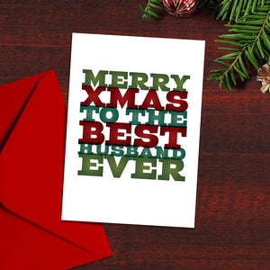 Christmas Card "Merry Christmas to The Best Husband Ever", Typography, Christmas Jumper, Modern Design, Typographical Christmas cards