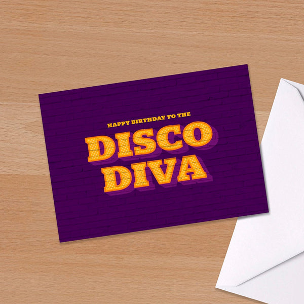 Funny Birthday Card - "Happy Birthday to the Disco Diva", For Her, For him, Funky Birthday, Dancing Queen, Typography, cool birthday, friend