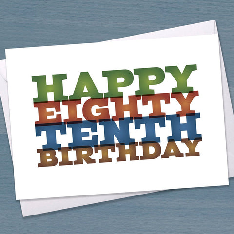 Funny 90th Birthday Card, Eighty Tenth, Big 9-0, Ninetieth birthday, Typographical, Greetings Card, Colourful