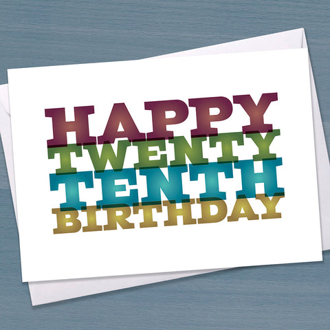 Funny 30th Birthday Card, Big 3-0, Thirtieth birthday, Twenty Tenth, Typographical, Greetings Card, Colourful