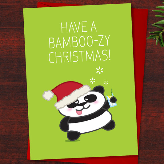 Funny Panda Christmas Card "Have a Bamboo-zy Christmas" Pun card for a Gin Lover, Panda card, Christmas Spirit, Typographical Christmas card