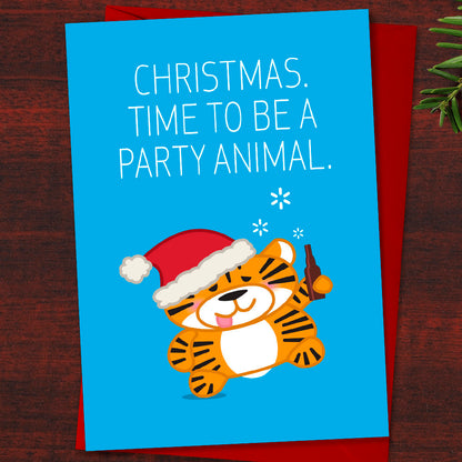 Set of 5 Funny Animal Christmas Cards - Our Tipsy Animals in the Christmas Spirit cards as a set including Panda, Tiger, Lion, Pig and Bear.