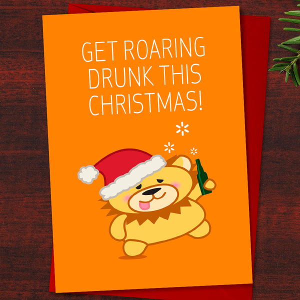 Set of 5 Funny Animal Christmas Cards - Our Tipsy Animals in the Christmas Spirit cards as a set including Panda, Tiger, Lion, Pig and Bear.