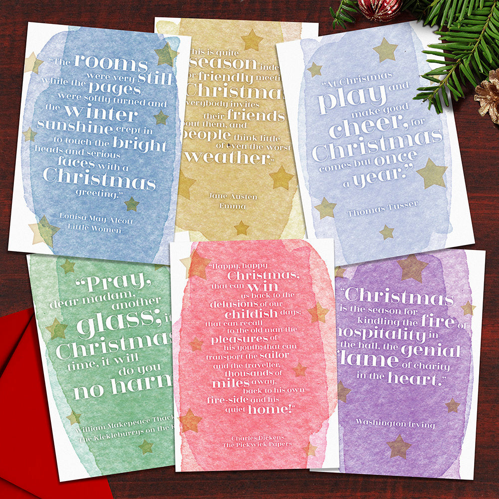 Set of 6 Literary Quote Christmas Cards - Perfect for book lovers, includes festvive quotes from Little Women, Emma, Pickwick Papers