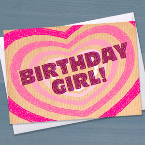 Happy Birthday card "Birthday Girl", Typographical Birthday Card, stamp design, card for friend,