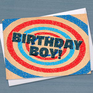 Happy Birthday card, Birthday Boy, Typographical Birthday Card, stamp design, card for friend,